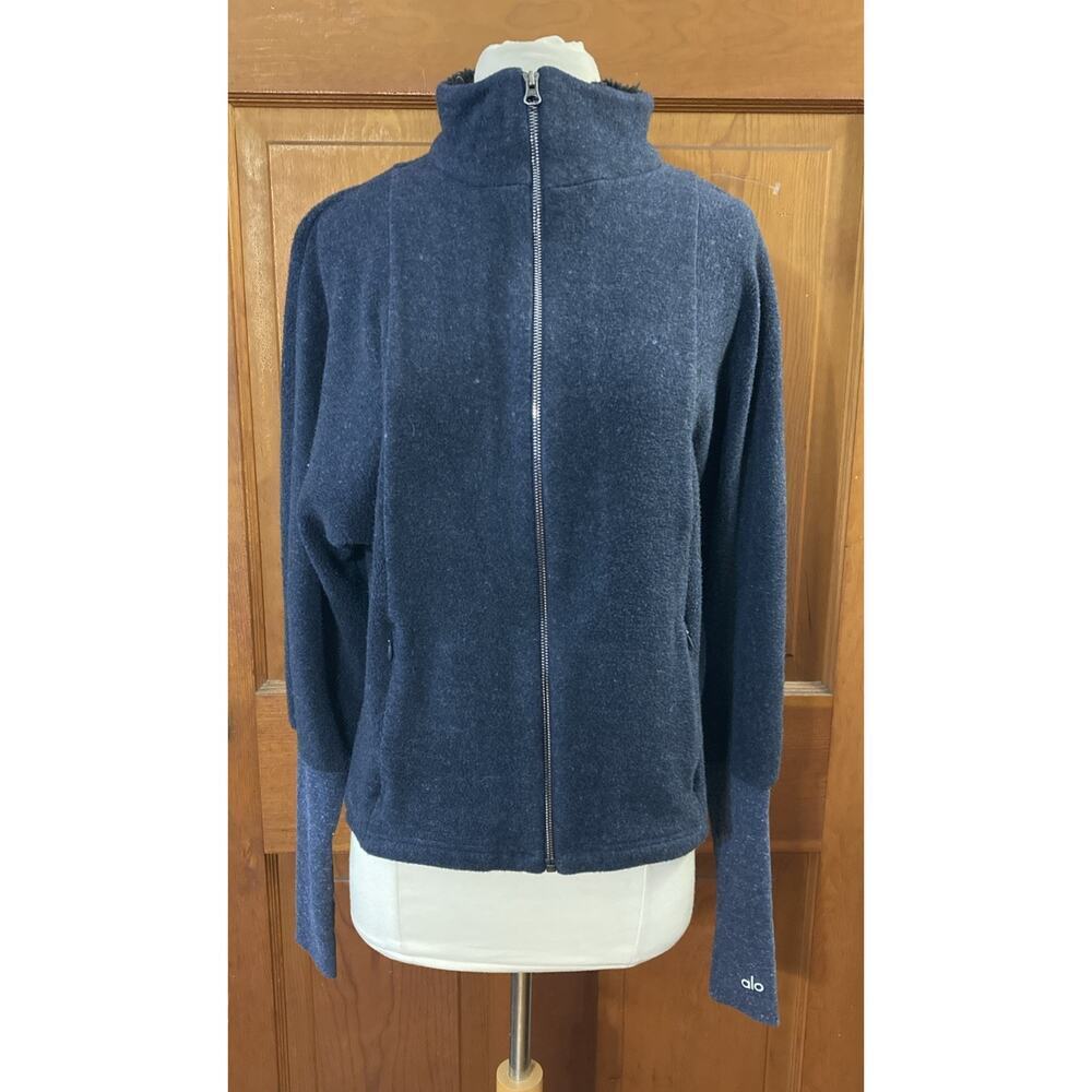 Alo Yoga Dream Fleece Jacket Sz S Blue Full Zip ballet sleeves Activewear - Picture 1 of 11